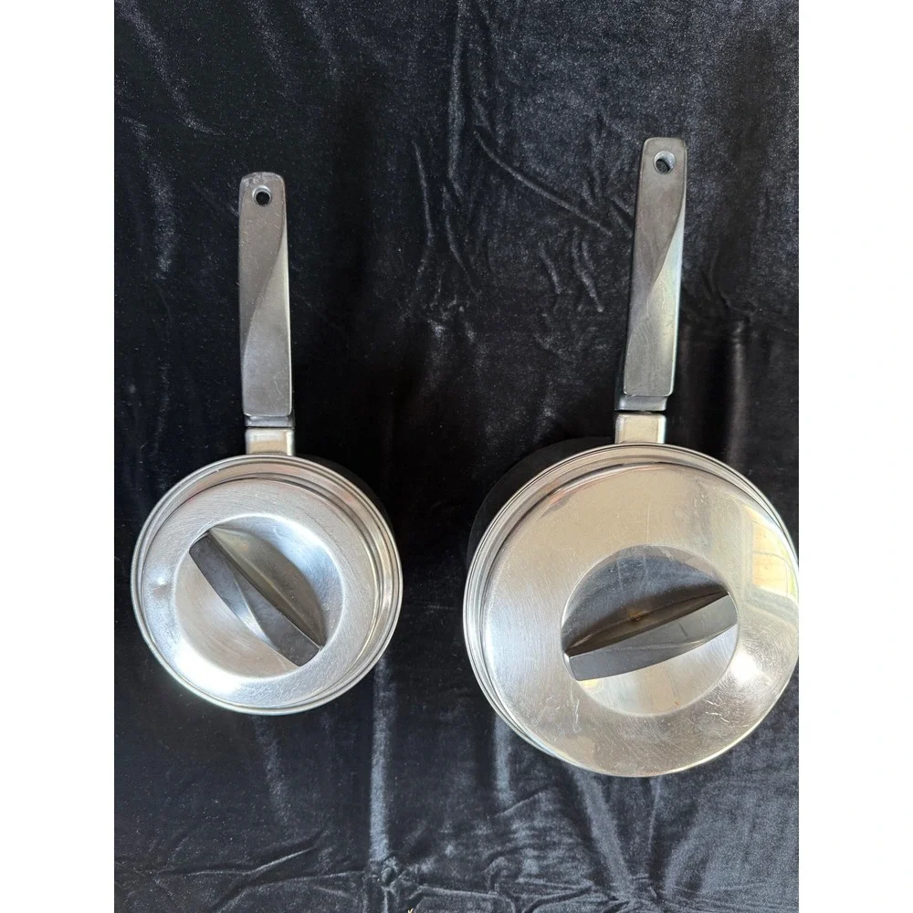 Vintage Eckoware Bottom‎ Saucepan Set 2pc Stainless Steel Pots with Lids